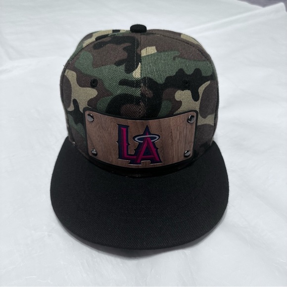 Men Snapback Hat Classic Hip Hop Style Flat Brim LA Wooden Patch camuflaje - Picture 13 of 16